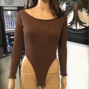 Vintage Victoria’s Secret Mesh Crochet Knit Bodysuit Scoop Neck  XS/S
